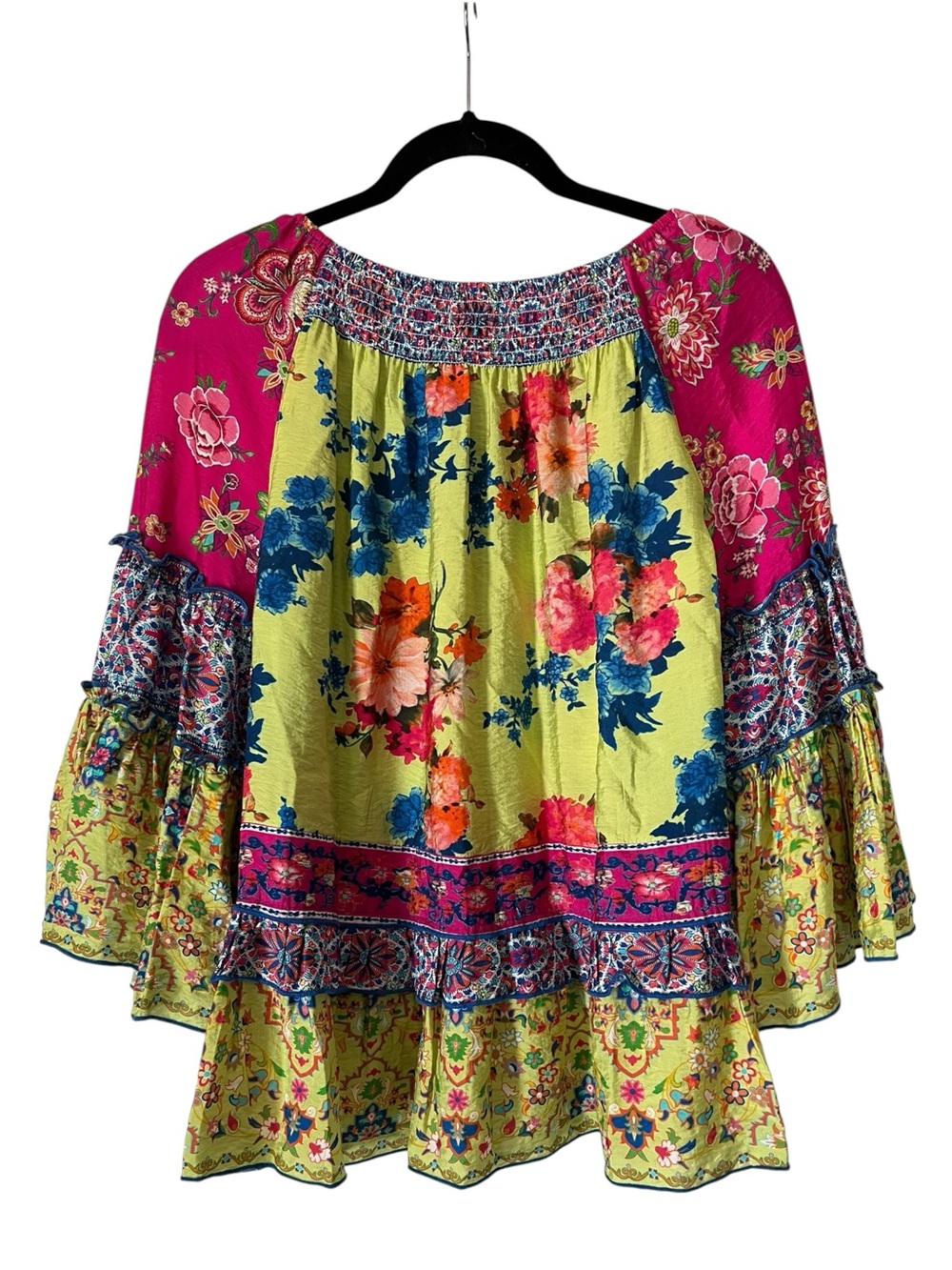 John Mark Boho Floral Patchwork Peasant Blouse Bell Sleeve Tunic Top S Peasant - Picture 3 of 6